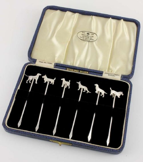 Silver Dog Cocktail Sticks / Glass Markers.