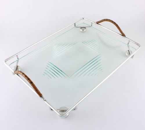 fig 1. Art Deco Glass Cocktail Drinks Tray.