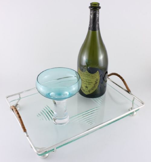 fig 2. Art Deco Glass Cocktail Drinks Tray.