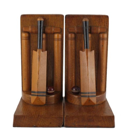 Handmade Oak Bat & Ball Cricket Bookends.