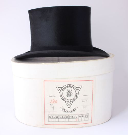 Superfine London Black Plush Silk Top Hat in Box. Large UK 7. USA 7 1/8.