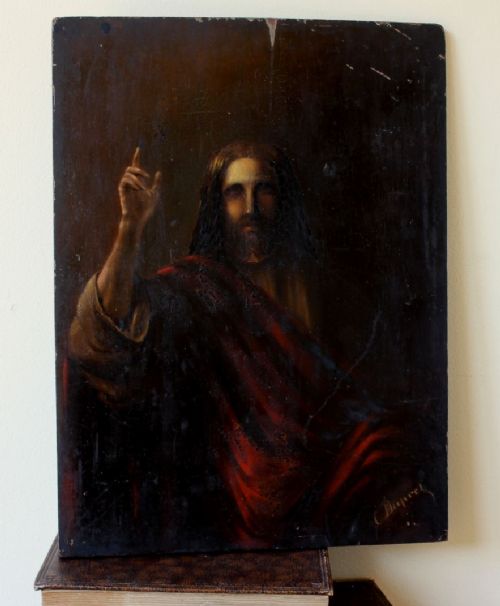 fig 1. French Jesus Christ Oil Painting on Panel.