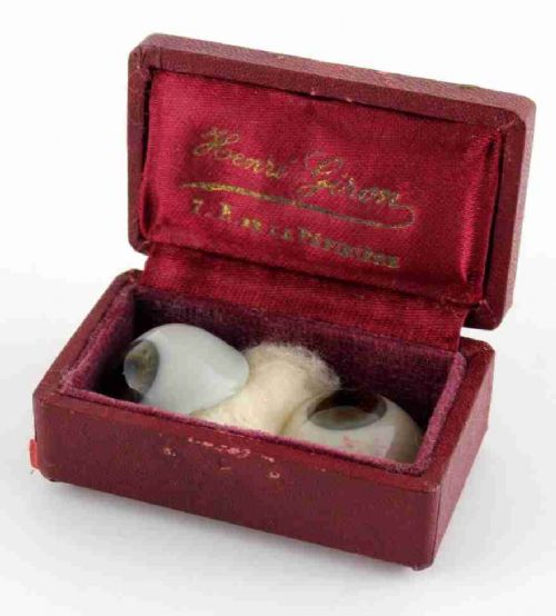 Hand Blown French Ocularist Glass Eyes in Henri Giron Paris Box.