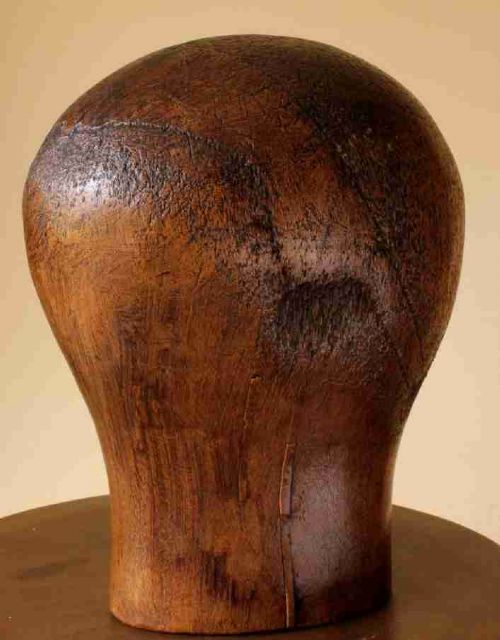 Wooden Head Shaped Wig Hat Block. Milliner's Display Stand.