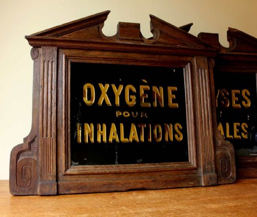 fig 1. 2 French Apothecary Glass Signs. Analyses Medicales and Oxygene Pour Inhalations.