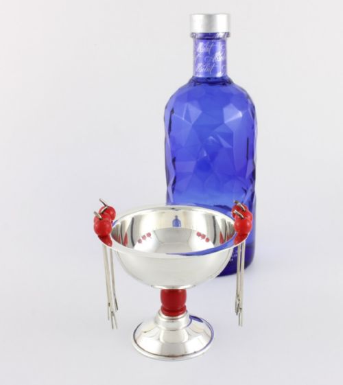 fig 1. Silver Plated Cherry Cocktail Picks Sticks & Bowl.