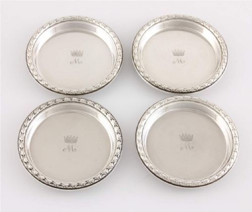 Set of Four Royal Crown M Monogram 1952 Silver Pin Dishes.