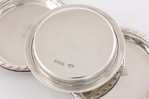 fig 2. Set of Four Royal Crown M Monogram 1952 Silver Pin Dishes.