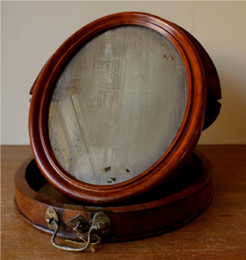 Mahogany Folding Campaign Shaving Mirror.