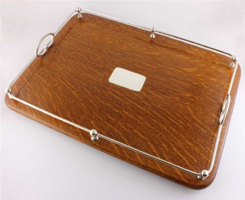 Silver Plate & English Oak Gallery Tray.