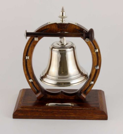 fig 1. Victorian English Oak Horseshoe & Silver Plated Bell Dinner Table Gong.