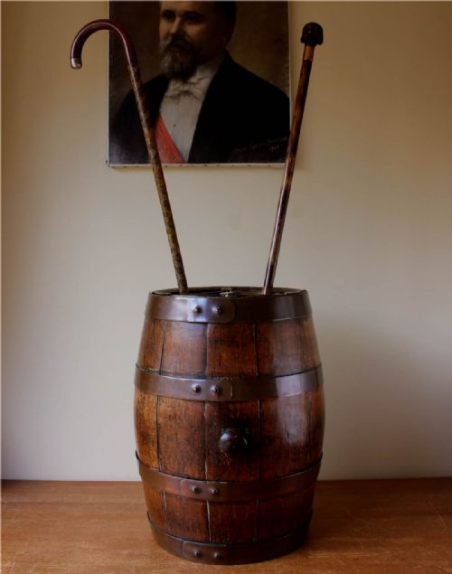 fig 1. Victorian Oak Barrel Walking Stick and Umbrella Stand.