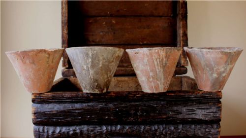 fig 1. Four French Terracotta Resin Sap Pots, Garden Plant Pots.