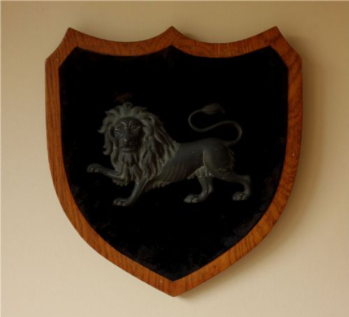 fig 1. Antique Bronze Lion on Oak Shield.