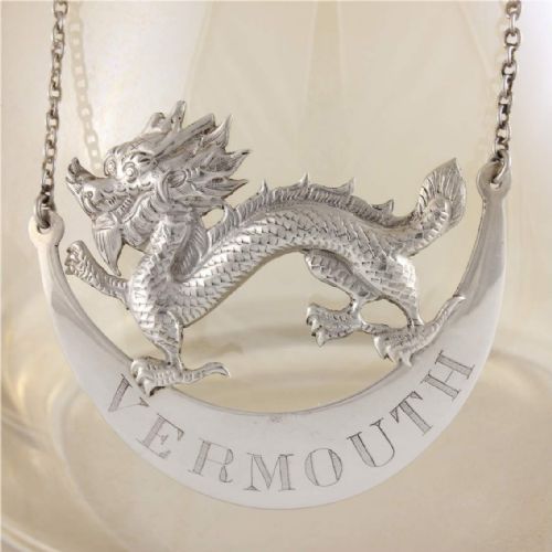fig 1. Chinese Silver Dragon Vermouth Bottle Decanter Label. Wang Hing c1890.