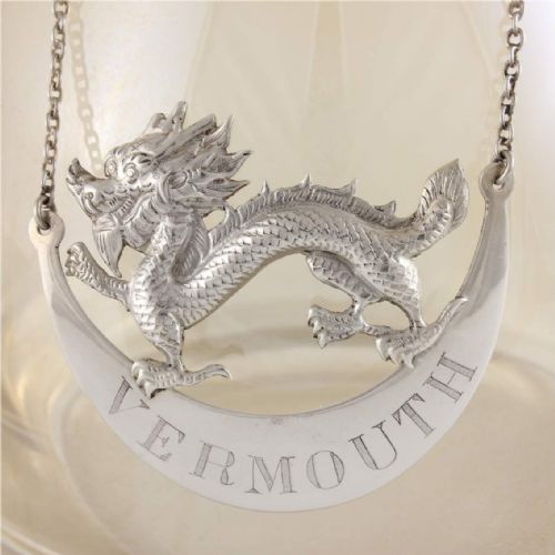 Chinese Silver Dragon Vermouth Bottle Decanter Label. Wang Hing C1890.