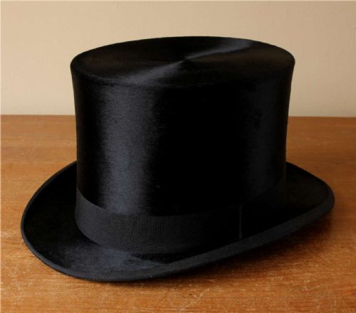Antique Black Plush Silk Top Hat. Troyes France. Large Size UK 7. USA 7 1/8.