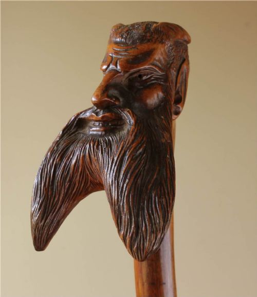 Carved Wooden Devil's Head Walking Stick.