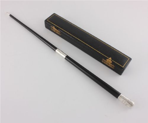 Antique Silver and Ebony Two Piece Conductor's Baton in Fitted Case. 1924.