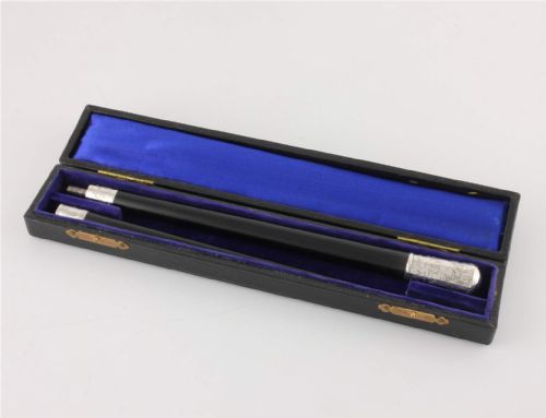 fig 1. Antique Silver and Ebony Two Piece Conductor's Baton in Fitted Case. 1924.