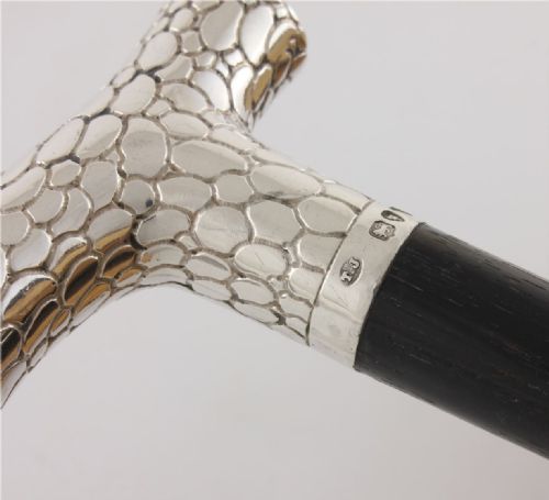 fig 1. Brigg Snakeskin Effect Silver & Ebony Walking Stick Cane. Victorian 1894.