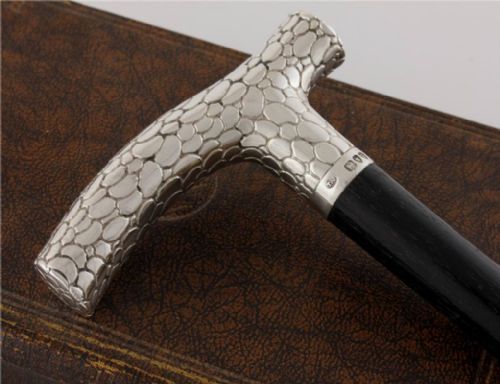 fig 2. Brigg Snakeskin Effect Silver & Ebony Walking Stick Cane. Victorian 1894.