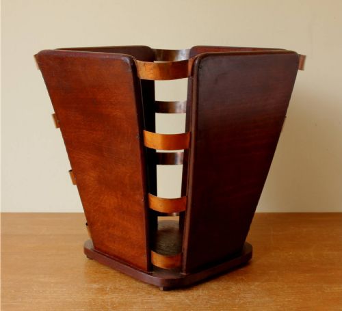 Art Deco Wood & Copper Waste Paper Basket. J E Ruhlmann Attributed