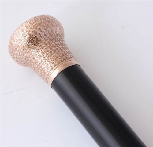 Antique 9ct Gold Engine Turned Handle & Ebony Walking Stick Cane. 1924.
