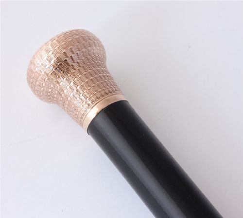 fig 1. Antique 9ct Gold Engine Turned Handle & Ebony Walking Stick Cane. 1924.