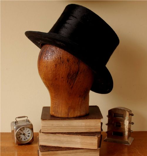 fig 1. Antique Wood Head Shaped Wig Hat Block.