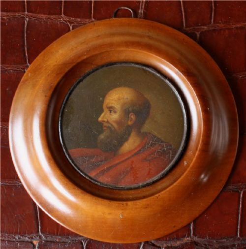 fig 1. Antique French Miniature Religious Portrait Oil Painting Of A Bearded Old Man .