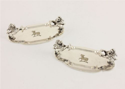 fig 1. Pair Of Silver Plate Rampant Lion Knife Rests.