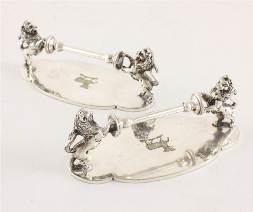 fig 2. Pair Of Silver Plate Rampant Lion Knife Rests.