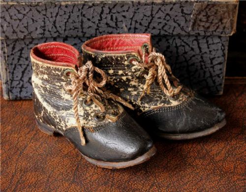 Pair of Miniature Leather Boots. Small Apprentice Piece Shoes.