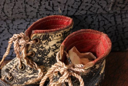 fig 2. Pair of Miniature Leather Boots. Small Apprentice Piece Shoes.