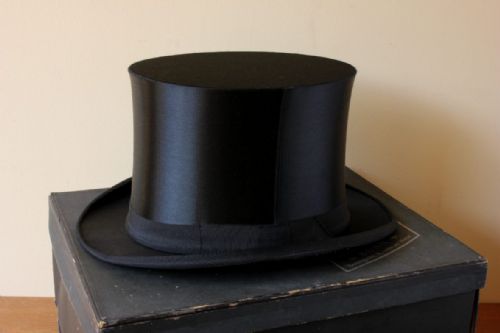 fig 2. German Black Silk Opera Top Hat. Boxed. Size 7.
