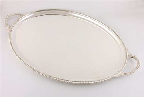fig 2. Extra Large Mappin & Webb Silver Plate Oval Drinks Cocktail Serving Tray.