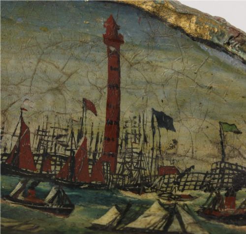 fig 1. Maritime Folk Art Painted Shell. Ships Lange Jaap Lighthouse Holland.