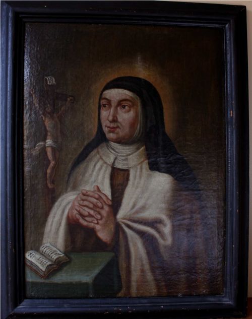 Antique Religious Art of St Teresa Nun & Christ Oil Painting.