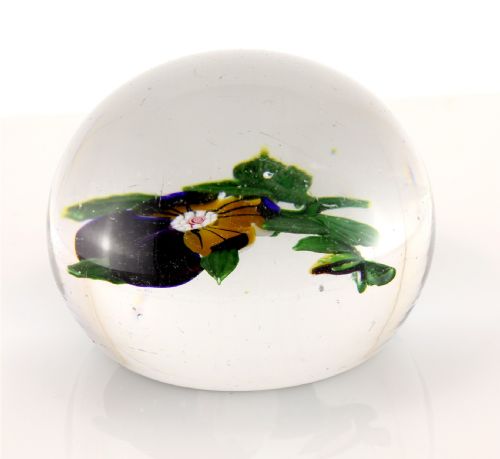 ANTIQUE FRENCH BACCARAT PANSY GLASS PAPERWEIGHT C1850 - ADDITIONAL PHOTO 5