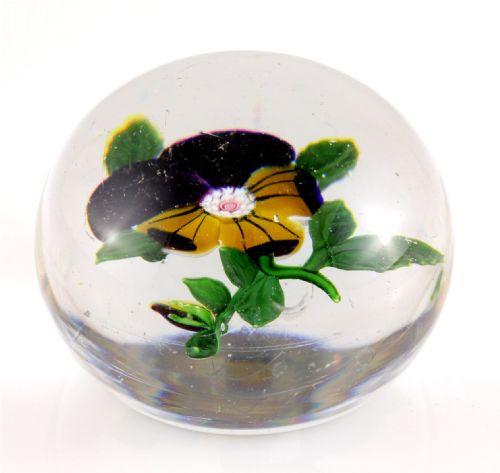 ANTIQUE FRENCH BACCARAT PANSY GLASS PAPERWEIGHT C1850 - ADDITIONAL PHOTO 7
