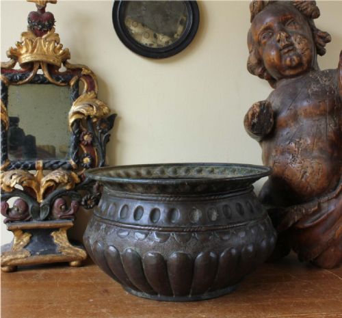 ANTIQUE COPPER TABLE BOWL 18TH CENTURY ITALIAN WINE CISTERN JARDINIERE - ADDITIONAL PHOTO 12