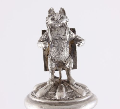 SILVER SANDWICH BOARD CAT WINE BOTTLE STOPPER VICTORIAN NOVELTY 1895 - ADDITIONAL PHOTO 6