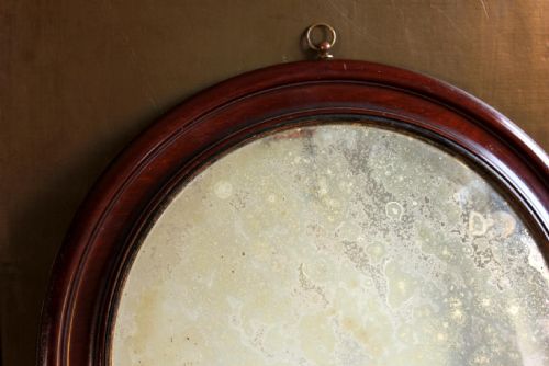 ANTIQUE ROUND WALL MIRROR DECORATIVE WOOD VICTORIAN FOXED MIRROR PLATE - ADDITIONAL PHOTO 3
