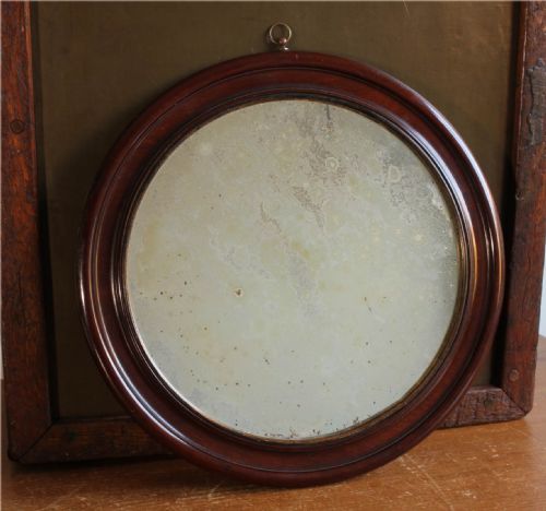 ANTIQUE ROUND WALL MIRROR DECORATIVE WOOD VICTORIAN FOXED MIRROR PLATE - ADDITIONAL PHOTO 4