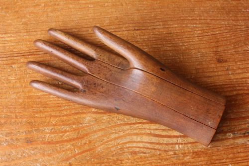 fig 2. Wooden 3 Piece Treen Glove Last Stretcher. Mannequin Hand Glove Display. c1900.