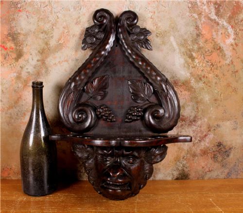 ANTIQUE GROTESQUE FACE WALL SHELF 19TH CENTURY WOOD DEMON PIPE RACK - ADDITIONAL PHOTO 2