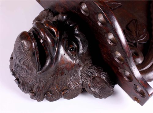 ANTIQUE GROTESQUE FACE WALL SHELF 19TH CENTURY WOOD DEMON PIPE RACK - ADDITIONAL PHOTO 4