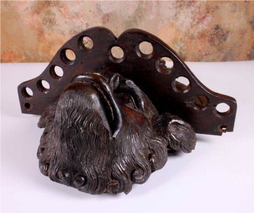 ANTIQUE GROTESQUE FACE WALL SHELF 19TH CENTURY WOOD DEMON PIPE RACK - ADDITIONAL PHOTO 7