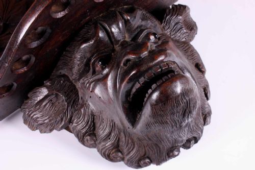 ANTIQUE GROTESQUE FACE WALL SHELF 19TH CENTURY WOOD DEMON PIPE RACK - ADDITIONAL PHOTO 21